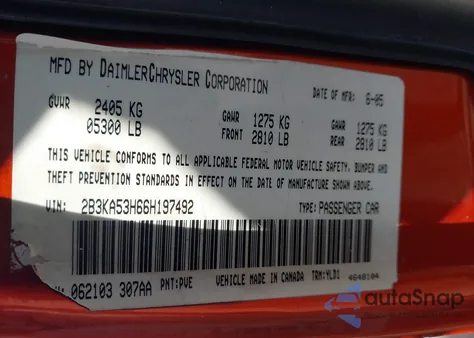 2006 Dodge Charger Rt from USA, damaged, VIN 2B3KA53H66H197492